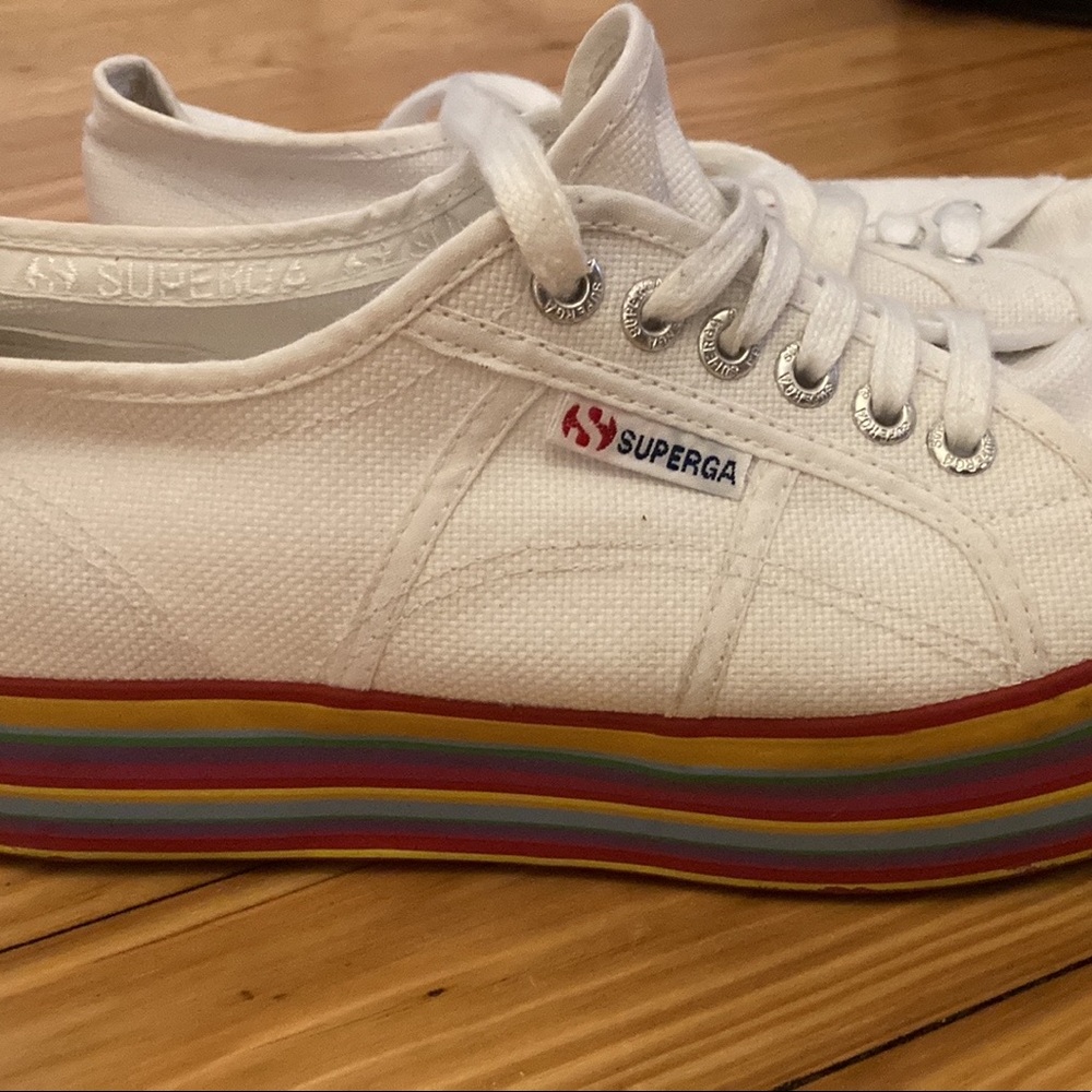 Superga rainbow platform sole white sneakers